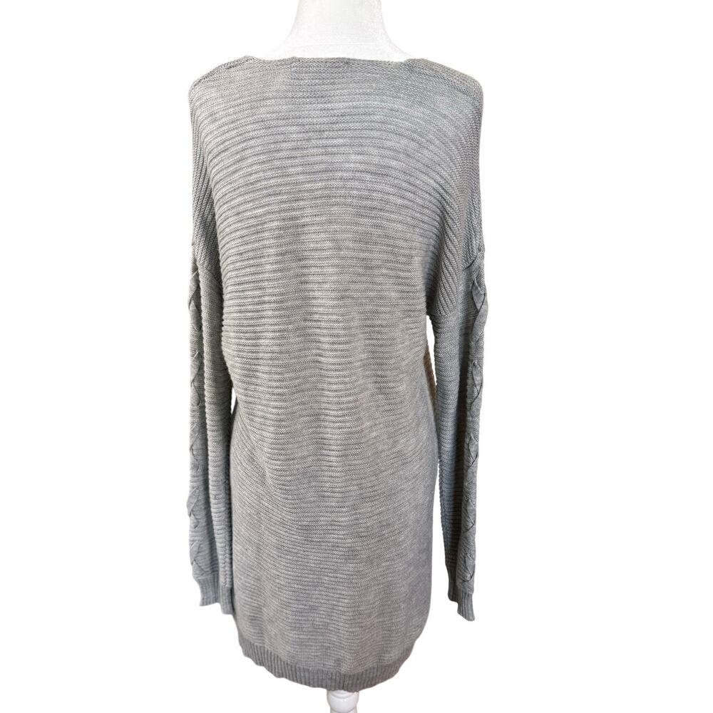 Jolt Gray Lace Up Sleeve Sweater Tunic Women’s Medium Oversized - Picture 2 of 8